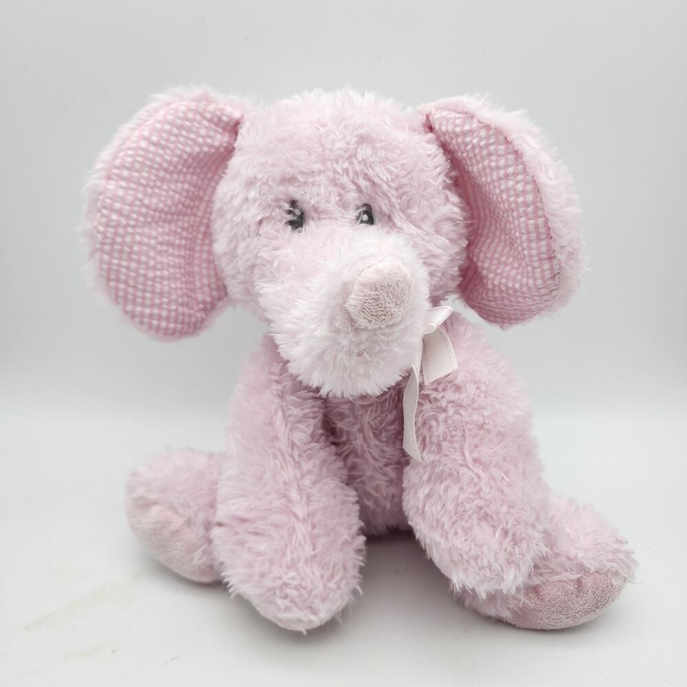 The Petting Zoo Pink Elephant Plush Stuffed Animal Toy 10" Seersucker Ears Sits